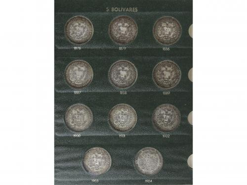 VENEZUELA. Lote 22 monedas 5 Bolívares. 1876 a 1936. AR. Peq