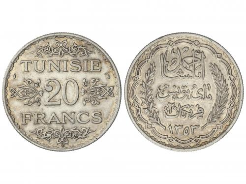 TÚNEZ. 20 Francs. 1353 d.H. (1934 d.C.). AHMAD PASHA BEY. 19