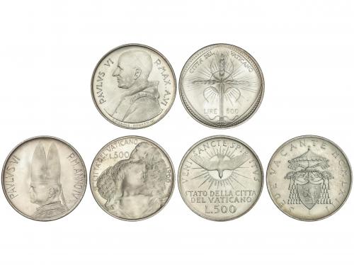 VATICANO. Lote 3 monedas 500 Lire. 1963, 1966 y 1968. SEDE V