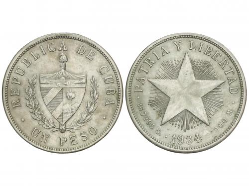CUBA. 1 Peso. 1934. 26,75 grs. AR. Tipo estrella. (Leves gol