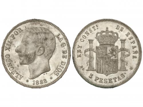ALFONSO XII. 5 Pesetas. 1882 (*18-82). M.S.-M. (Leves manch