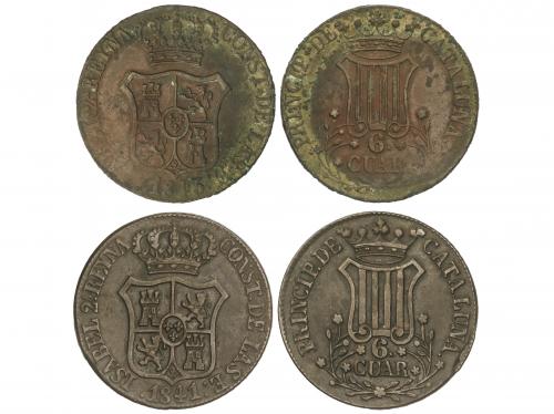 ISABEL II. Lote 2 monedas 6 Cuartos. 1841 y 1843. BARCELONA