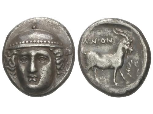 MONEDAS GRIEGAS. Tetradracma. 400-398 a.C. AINOS. Anv.: Cab