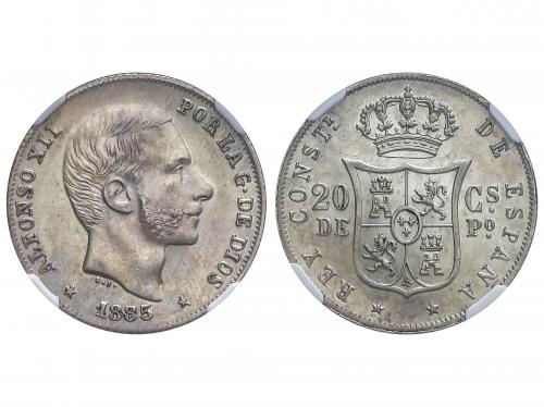 ALFONSO XII. 20 Centavos de Peso. 1885. MANILA. Encapsulada