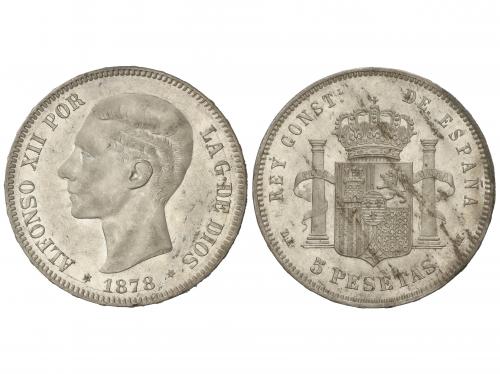 ALFONSO XII. 5 Pesetas. 1878 (*18-78). D.E.-M. (Leves rayit