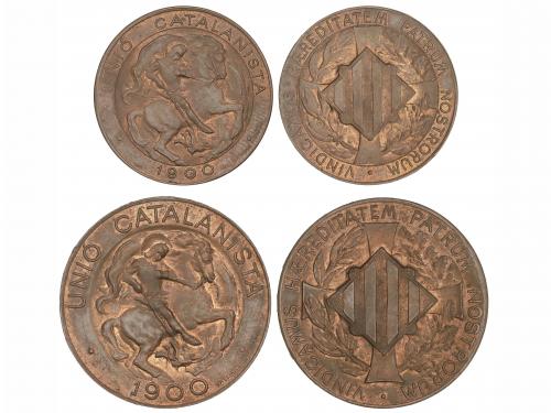 UNIÓ CATALANISTA. Lote 2 monedas 5 y 10 Cèntims. 1900. BARCE