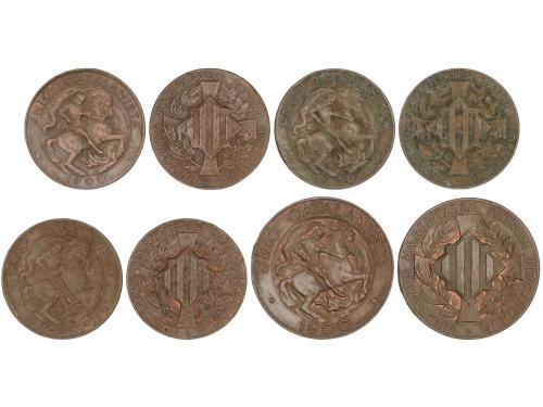 UNIÓ CATALANISTA. Lote 4 monedas 5 (3) y 10 Cèntims. 1900. B