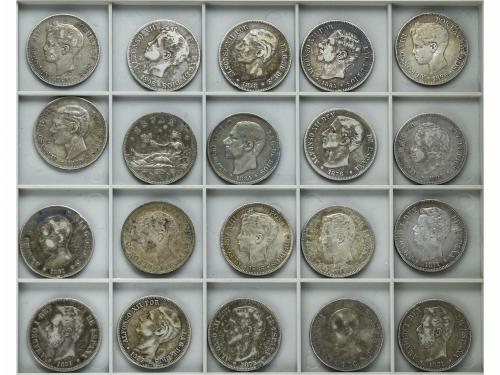 LOTES CENTENARIO. Lote 20 monedas 5 Pesetas. 1870 a 1898. GO