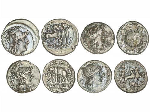 REPÚBLICA ROMANA. Lote 4 monedas Denario. 130 a 125 a.C. CAE