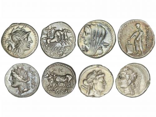 REPÚBLICA ROMANA. Lote 4 monedas Denario. 126 a 55 a.C. CASS