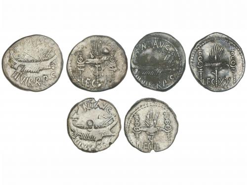 IMPERIO ROMANO. Lote 3 monedas Denario. Acuñadas el 32-31 a.