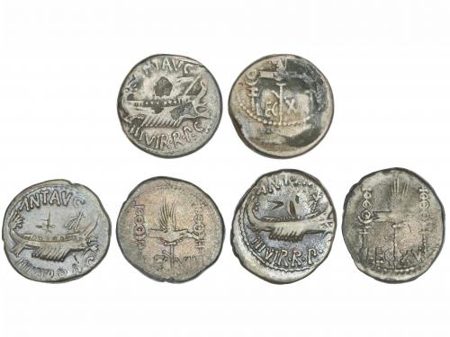 IMPERIO ROMANO. Lote 3 monedas Denario. Acuñadas el 32-31 a.