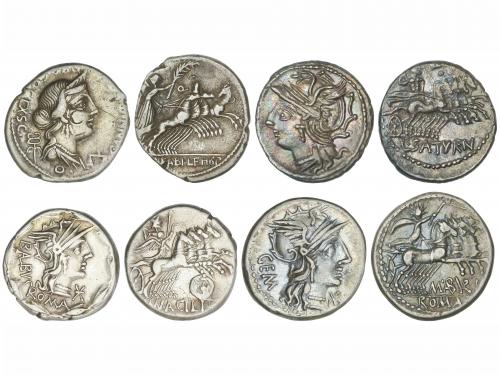 REPÚBLICA ROMANA. Lote 4 monedas Denario. ABURIA, ACILIA, AN