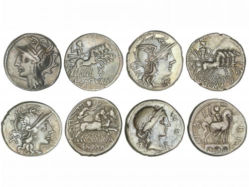 REPÚBLICA ROMANA. Lote 4 monedas Denario. ABURIA, AEMILIA, A