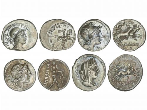 REPÚBLICA ROMANA. Lote 4 monedas Denario. FABIA, FLAMINIA, F