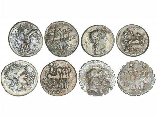 REPÚBLICA ROMANA. Lote 4 monedas Denario. CURATIA, DOMITIA, 