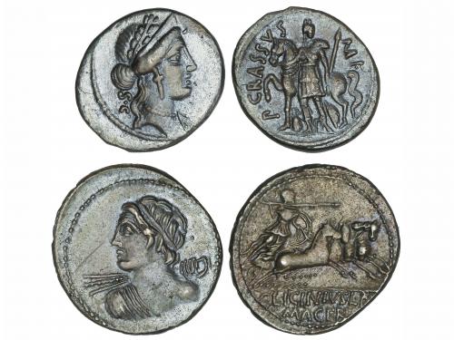 REPÚBLICA ROMANA. Lote 2 monedas Denario. LICINIA. AR. Pátin