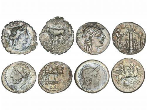 REPÚBLICA ROMANA. Lote 4 monedas Denario. MAENIA, MARIA, MEM