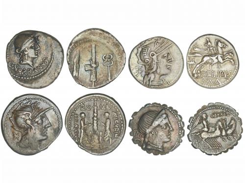 REPÚBLICA ROMANA. Lote 4 monedas Denario. MARCIA, MINUCIA, N