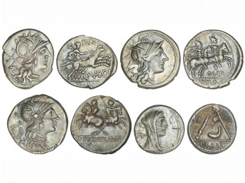 REPÚBLICA ROMANA. Lote 4 monedas Denario. SCRIBONIA, SERVILI
