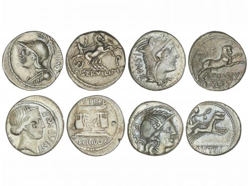 REPÚBLICA ROMANA. Lote 4 monedas Denario. THORIA, RUTILIA, S