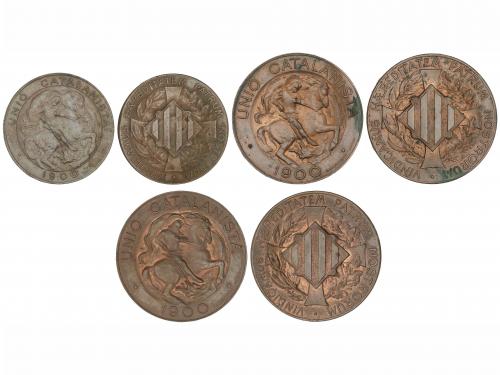 UNIÓ CATALANISTA. Lote 3 monedas 5 y 10 (2) Cèntims. 1900. B