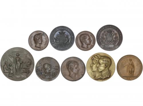 MEDALLAS ESPAÑOLAS. Lote 9 medallas. 1855 a 1910. Br y AE. Ø