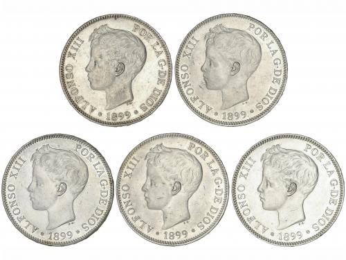 ALFONSO XIII. Lote 5 monedas 5 Pesetas. 1899. Alguna brillo 