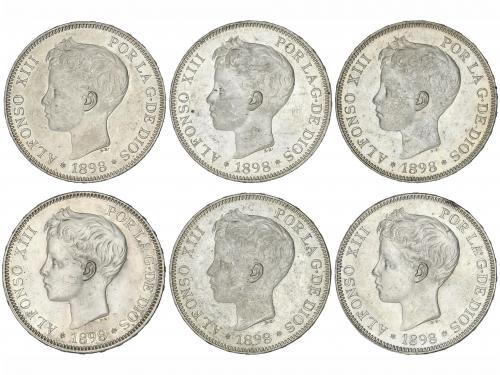 ALFONSO XIII. Lote 6 monedas 5 Pesetas. 1898. Varias brillo 
