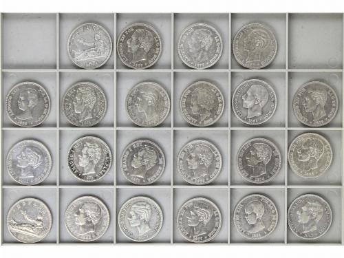 LOTES CENTENARIO. Lote 22 monedas 5 Pesetas. 1870 a 1892. GO