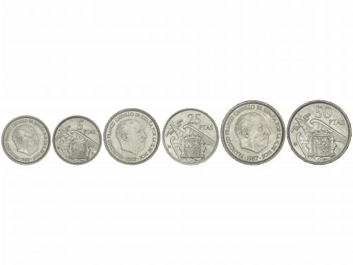 ESTADO ESPAÑOL. Serie 3 monedas 5, 25 y 50 Pesetas. 1957 (*B