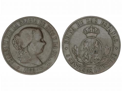 ISABEL II. 5 Céntimos de Escudo. 1866. JUBIA. 12,32 grs. Sin