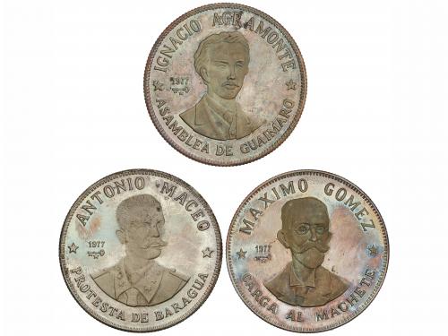 CUBA. Lote 3 monedas 20 pesos. 1977. AR. Máximo Gomez, Ignac