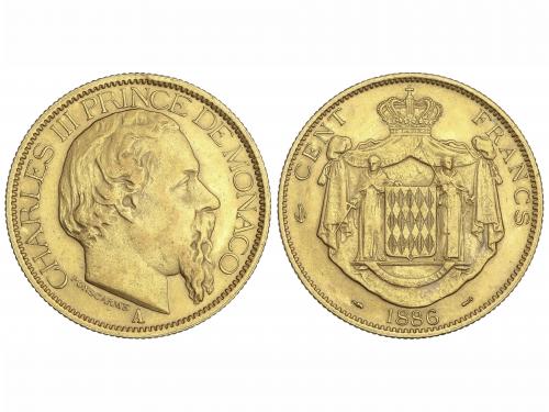 MÓNACO. 100 Francs. 1886-A. CHARLES III. PARÍS. 32,16 grs. A