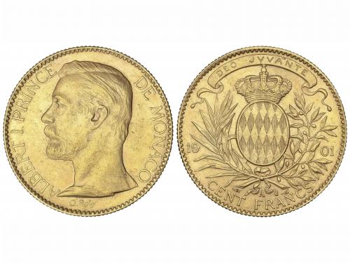 MÓNACO. 100 Francs. 1901-A. ALBERT I. PARÍS. 32,21 grs. AU. 