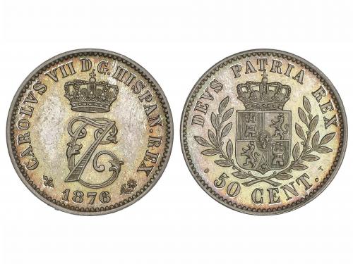 CARLOS VII Pretendiente. 50 Céntimos. 1876. BRUSELAS. AR. Pr