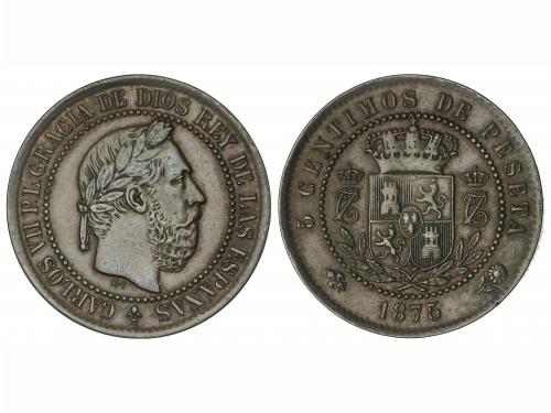 CARLOS VII Pretendiente. 5 Céntimos. 1875. BRUSELAS. AE. Anv