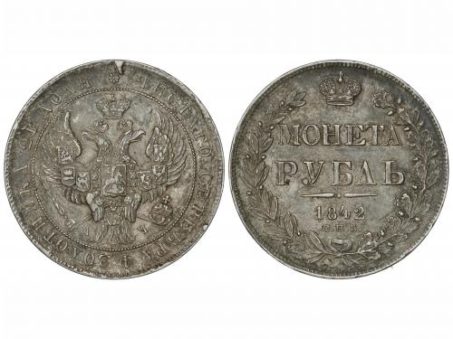 RUSIA. 1 Rublo. 1842-CPB AB. NICHOLAS I. SAN PETERSBURGO. 20