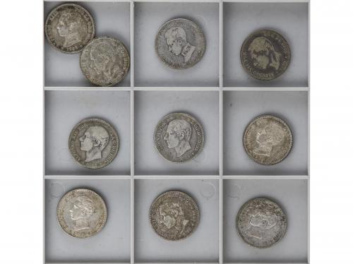 LOTES CENTENARIO. Lote 10 monedas 2 Pesetas. 1879 a 1905. AL