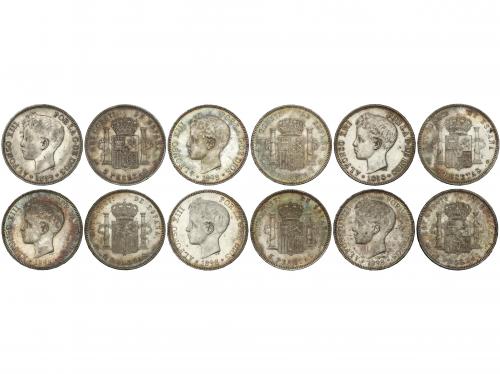 ALFONSO XIII. Lote 6 monedas 5 Pesetas. 1898 (5), 1899. Algu