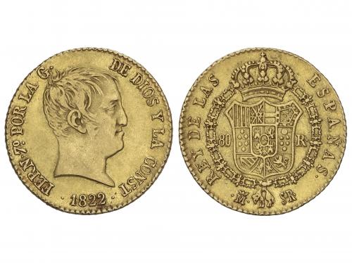 FERNANDO VII. 80 Reales. 1822. MADRID. S.R. 6,72 grs. Tipo c