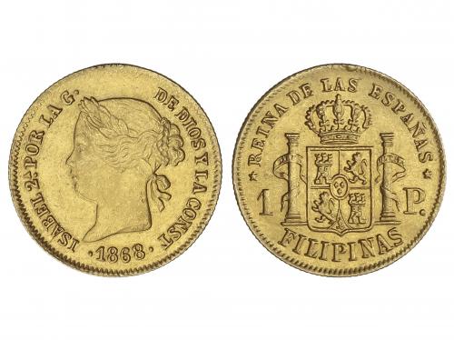 ISABEL II. 1 Peso. 1868. MANILA. 1,68 grs. (Restos de soldad