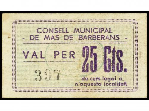 CATALUNYA. 25 Cèntims. 27 Agosto 1937. C.M. de MAS DE BARBER
