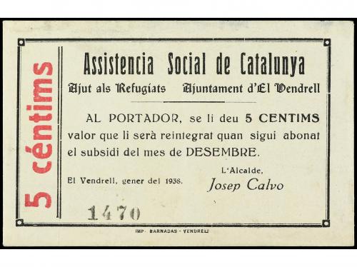 CATALUNYA. 5 Cèntims. Gener 1938. ASSISTÈNCIA SOCIAL de CATA