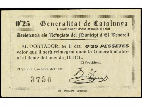 CATALUNYA. 0, 25 Pessetes. Octubre 1937. Municipi d´ EL VEND