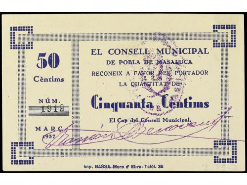 CATALUNYA. 50 Cèntims. Març 1937. C.M. de POBLA DE MASALUCA.