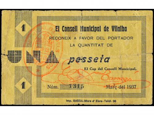 CATALUNYA. 1 Pesseta. Març 1937. C.M. de VILALBA. (Roturas).