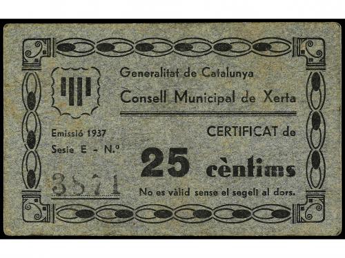 CATALUNYA. 25 Cèntims. 1937. C.M. de XERTA. Cartón. MUY ESCA