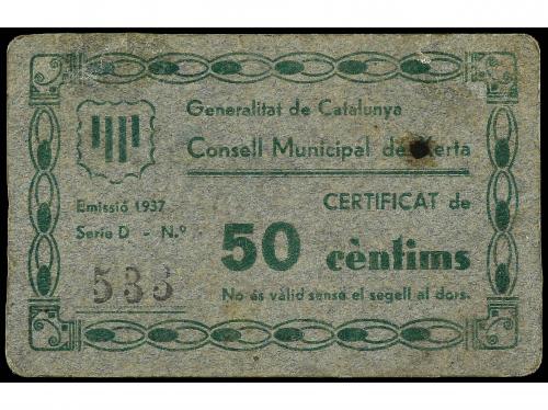 CATALUNYA. 50 Cèntims. 1937. C.M. de XERTA. Cartón. (Manchit