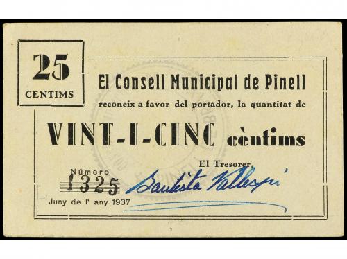 CATALUNYA. 25 Cèntims. Juny 1937. C.M. de PINELL. Cartón. MU